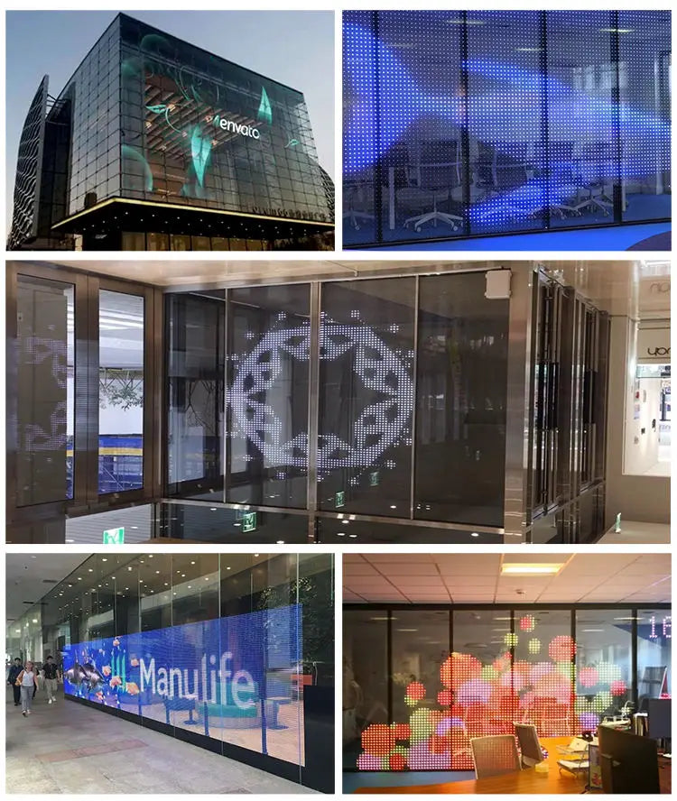 Indoor Window Glass Flexible Transparent LED Film P8 P10 RGB Full Color LED Display Screen