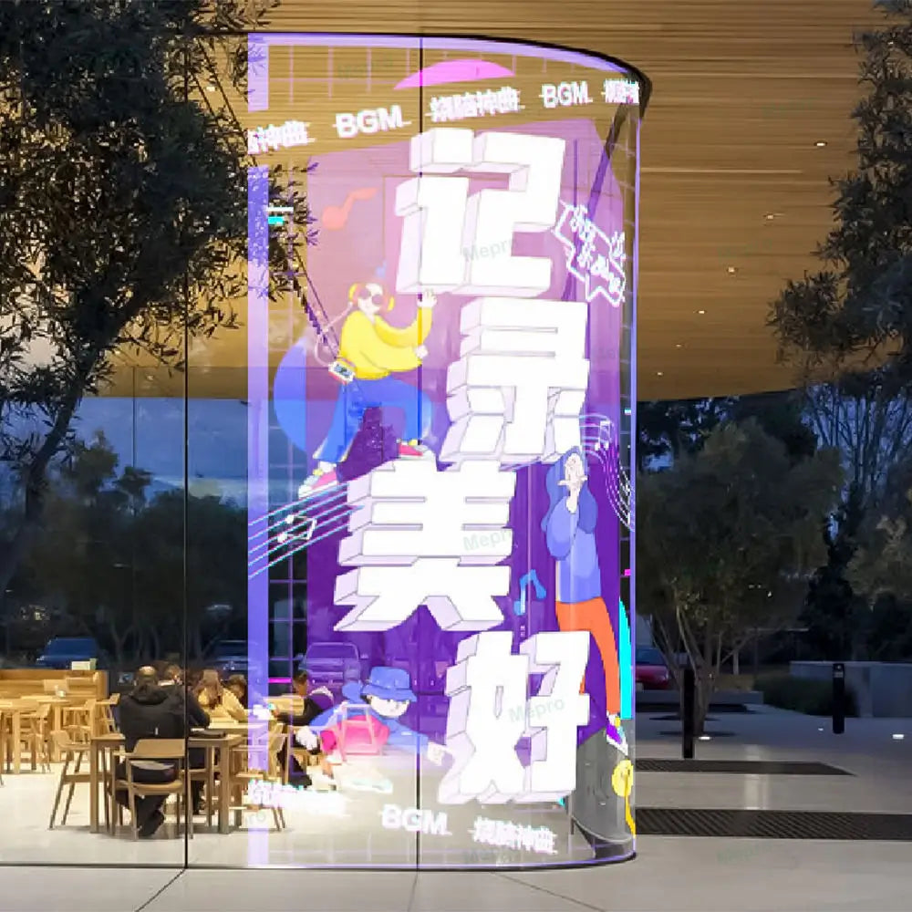 Indoor Window Glass Flexible Transparent LED Film P8 P10 RGB Full Color LED Display Screen